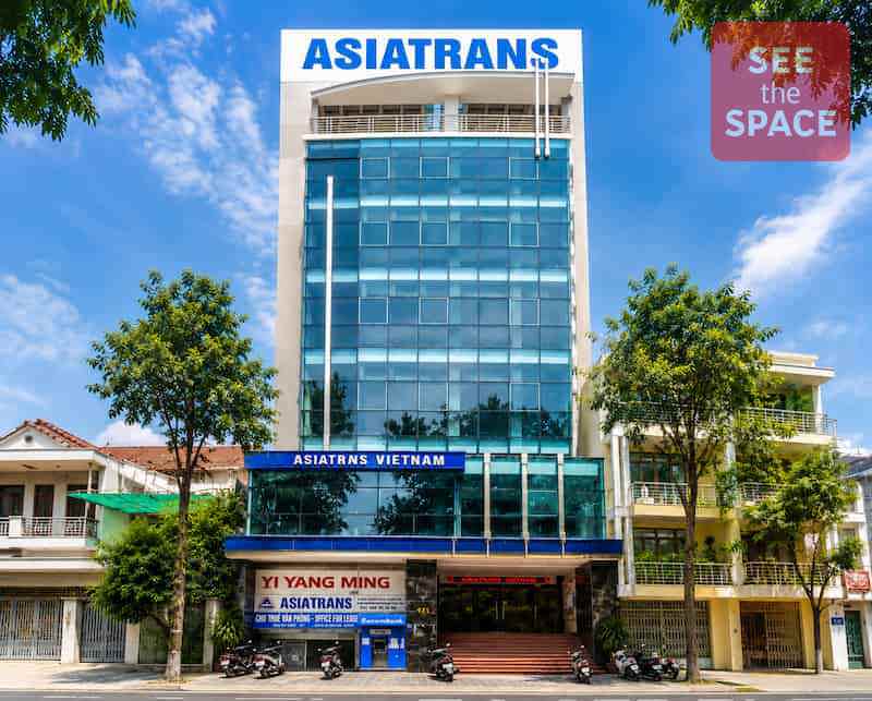 Front facade of Logistics Building, a Grade C office building for lease at 421 Tran Hung Dao Street, An Hai Ward, Da Nang, Vietnam.