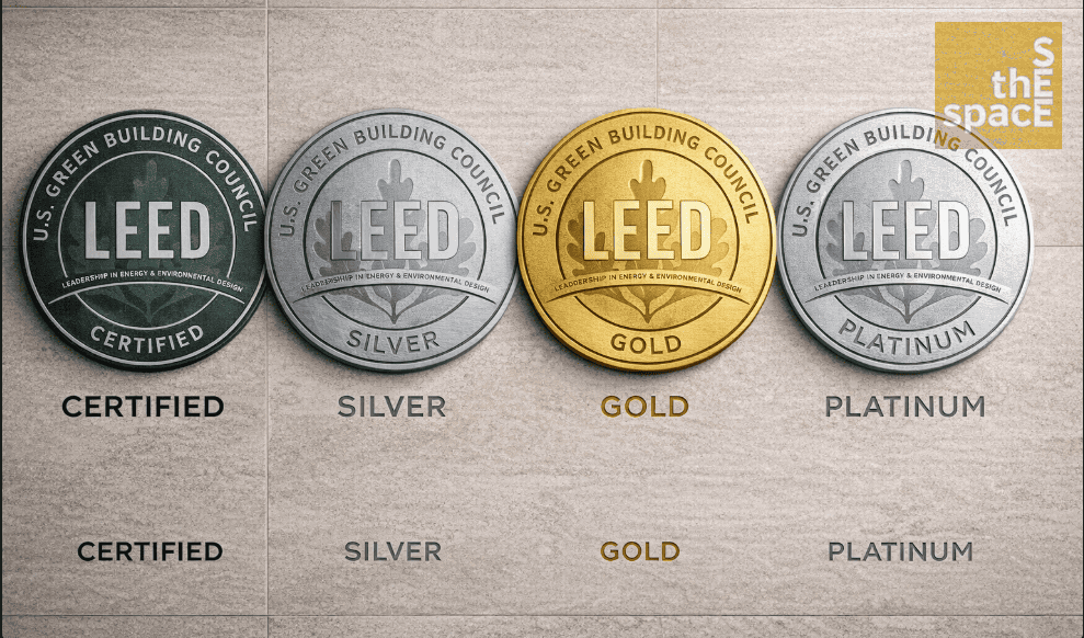 LEED Certified, Silver, Gold, and Platinum building certification badges