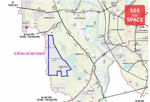Location of Yen Binh 3 Industrial Park in Phu Binh District, Thai Nguyen Province, with convenient access to Hanoi – Thai Nguyen Expressway and Noi Bai International Airport.