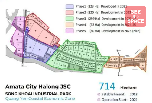 Bản đồ kết nối giao thông của Khu công nghiệp Amata Sông Khoai tại Quảng Ninh, thể hiện vị trí chiến lược với khoảng cách 20 km đến TP. Hạ Long, 22 km đến Cảng Hải Phòng, 35 km đến Cảng nước sâu Lạch Huyện, 25 km đến Sân bay Quốc tế Cát Bi, 60 km đến Sân bay Quốc tế Vân Đồn, 130 km đến Hà Nội và 160 km đến TP. Móng Cái cùng Sân bay Quốc tế Nội Bài. Khu công nghiệp sở hữu lợi thế kết nối thuận tiện đến các trung tâm logistics, cảng biển, sân bay và cửa khẩu quốc tế tại miền Bắc Việt Nam.