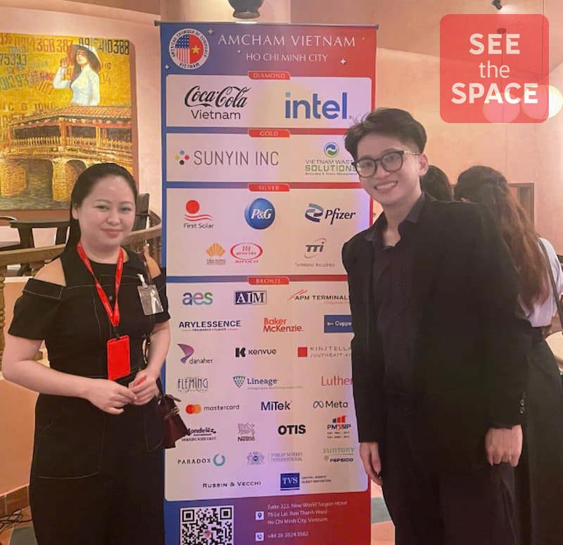 Ms. Dieu Dinh — Associate Director, Office Leasing Services and Mr. Louis Nguyen — Senior Leasing, Industrial Services of SEE THE SPACE at AmCham Vietnam Ho Chi Minh City Networking Event 2026