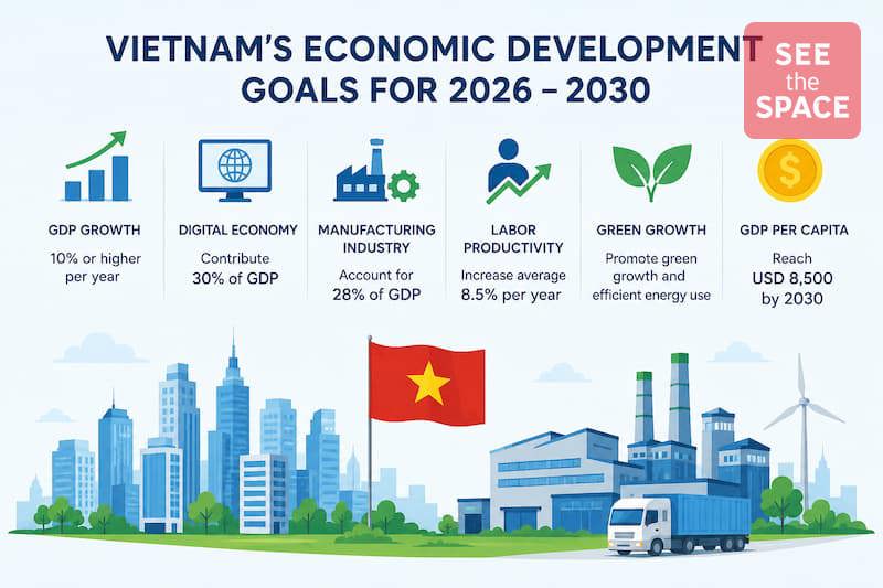 Mục Tiêu Kinh Tế Việt Nam 2026–2030 i Tác Động Đến Thị Trường Văn Phòng, KCN